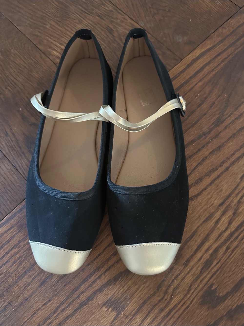 Black and Gold Mary Jane Ballet Flats